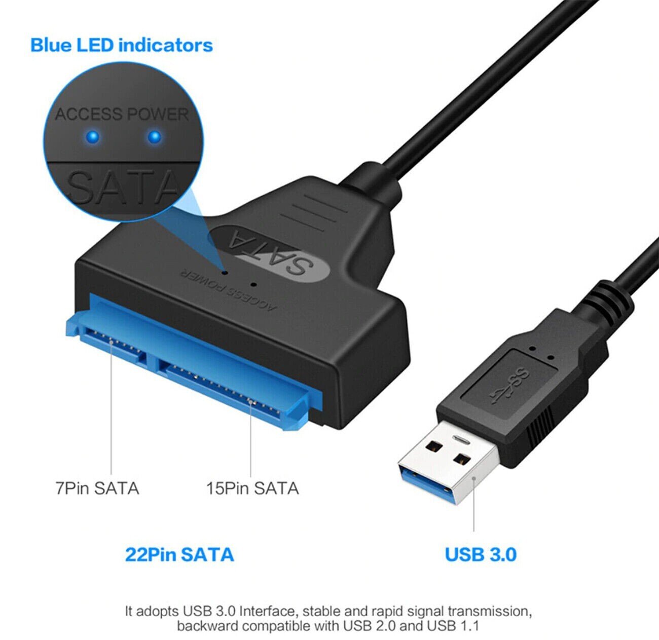 Adaptateur Sata Vers Usb 3.0 2.5" Pour Disque Dur HDD SSD Cable Converter Bleu