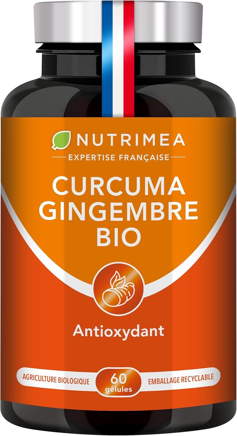 CURCUMA - Extrait de Curcuma BIO Titré à 95% en Curcuminoïdes - Avec Gingembre BIO - Anti Inflammatoire & Antioxydant - Douleurs Articulaires - Nutrimea - 60 Gélules Vegan