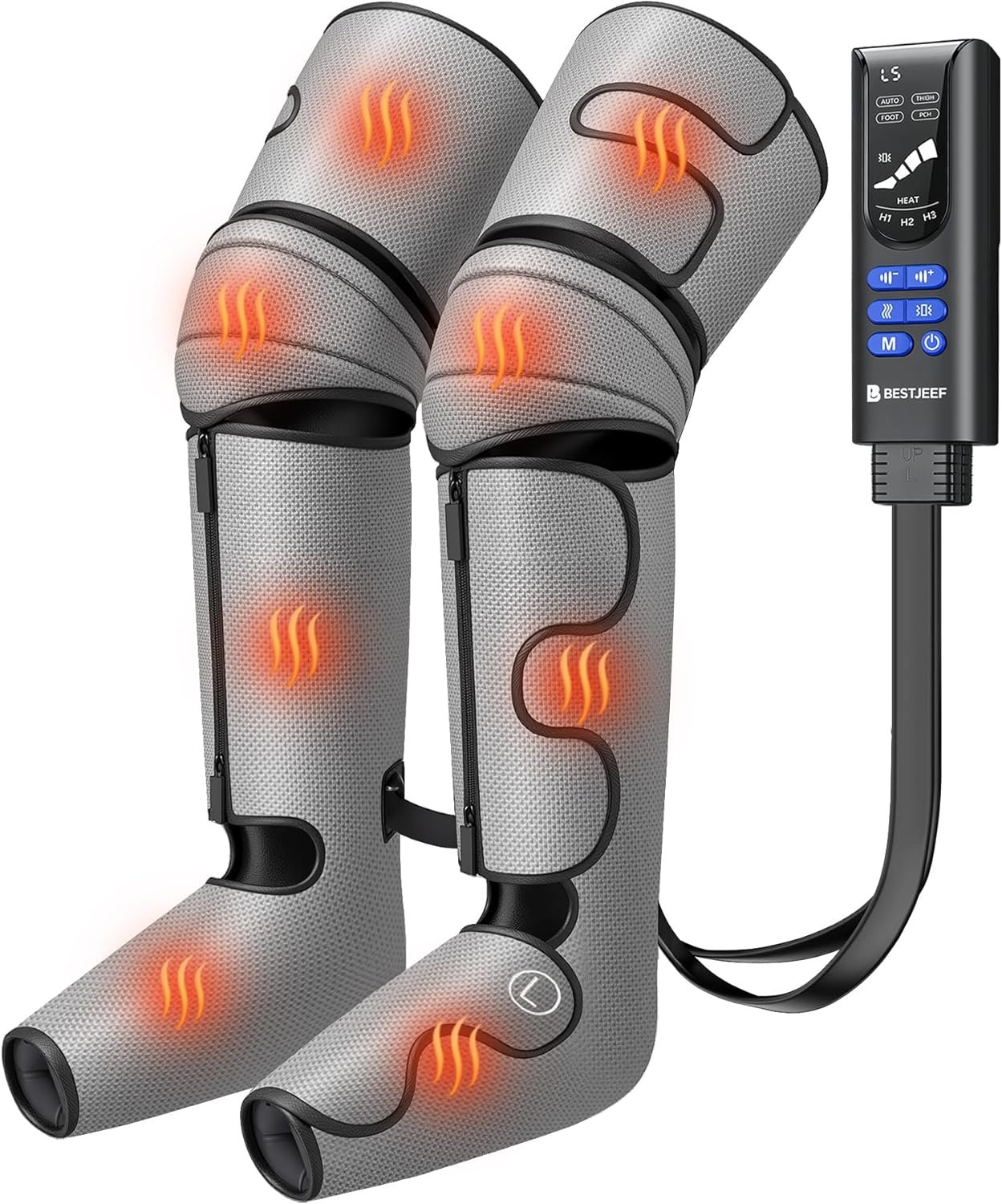 Masseur Jambes à Compression d’Air avec Chaleur – Bottes de Massage Séquentiel pour Pieds, Mollets & Cuisses