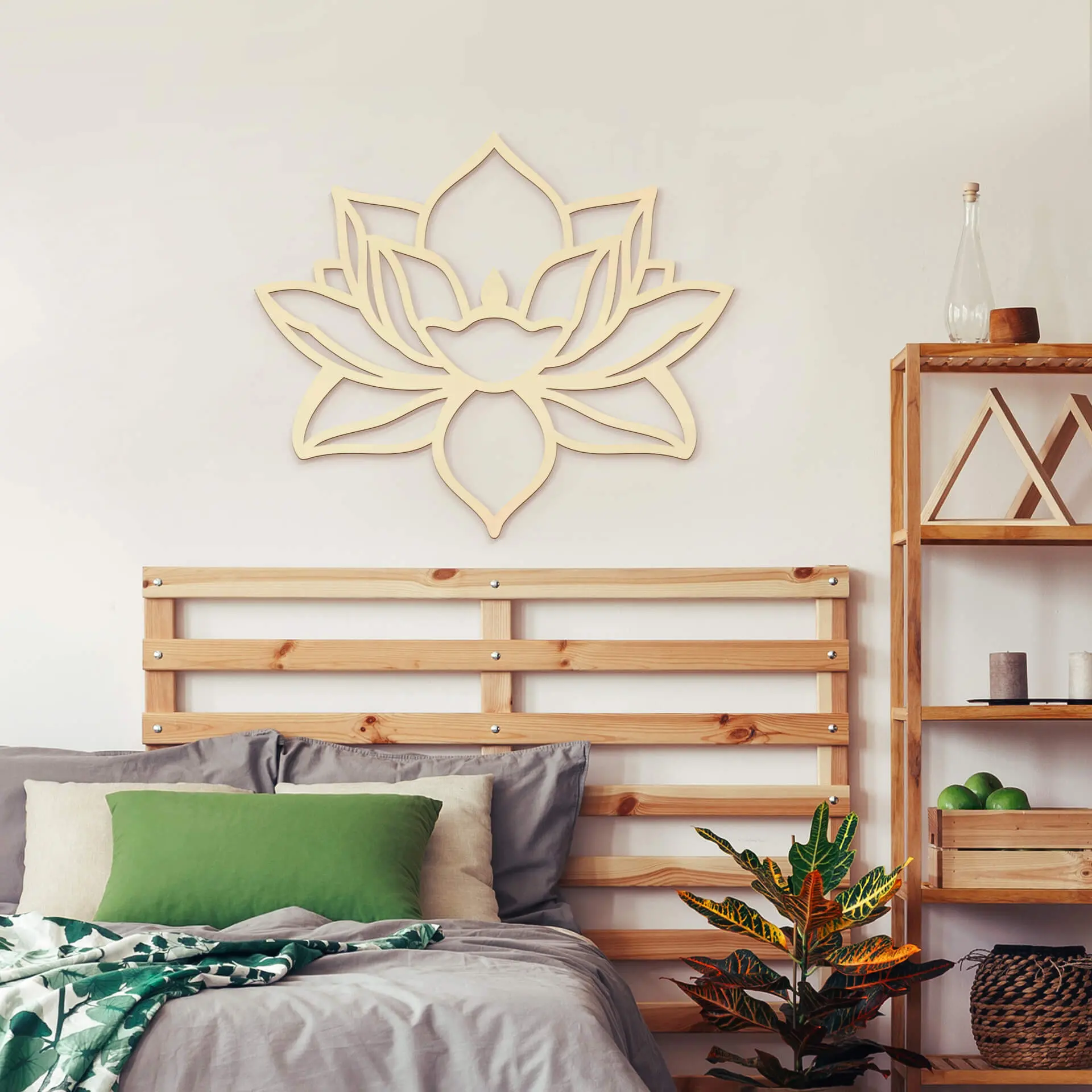 Décoration en bois - Fleur de Lotus - Placage de peuplier - 40x34 cm