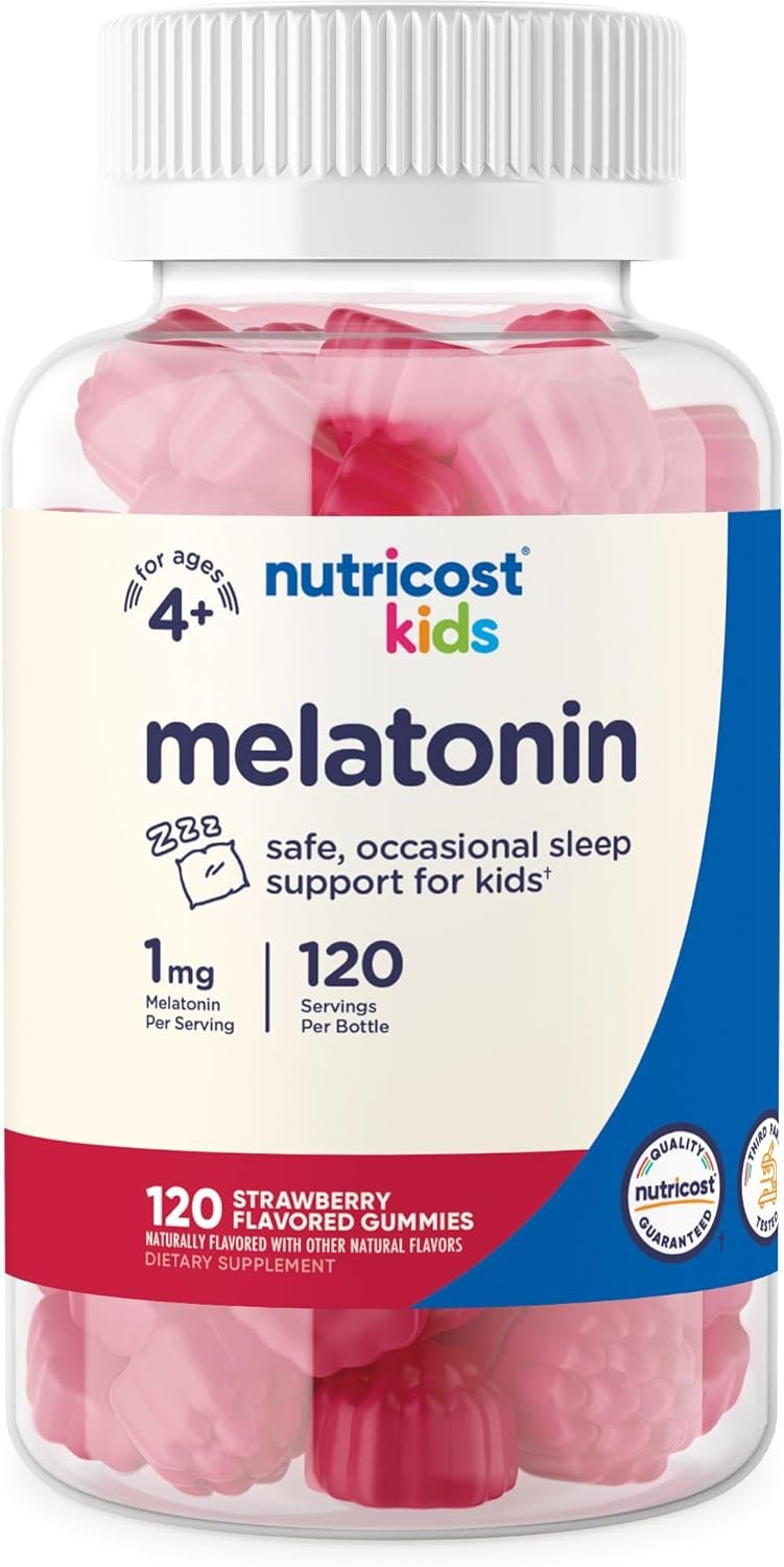 Gummies à la mélatonine pour enfants Nutricost 1 mg, 120 gummies, saveur fraise
