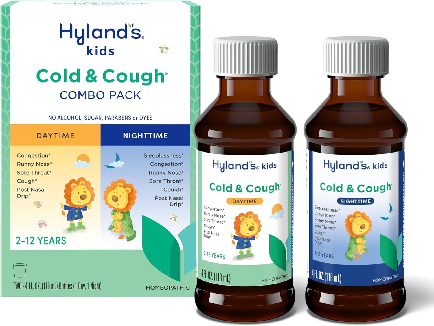 Hyland’s Kids Cold and Cough – Pack Jour & Nuit – Sirop contre le rhume et la toux pour enfants à partir de 2 ans – Décongestionnant nasal – 4 oz (2-Pack)