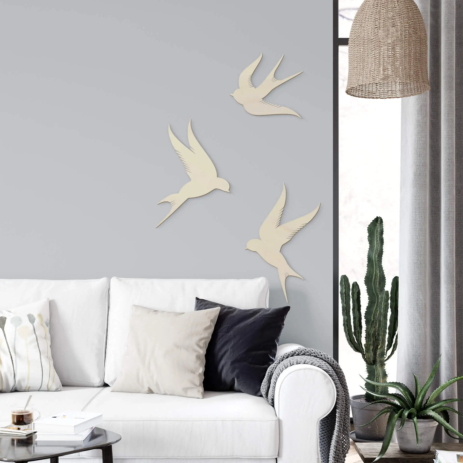 Décoration en bois - Oiseaux (3 pièces) - Placage de peuplier - 35x20 cm