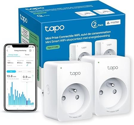 Tapo Matter Prise Connectée WiFi, Suivi de consommation, 16A Type E, 2-pack