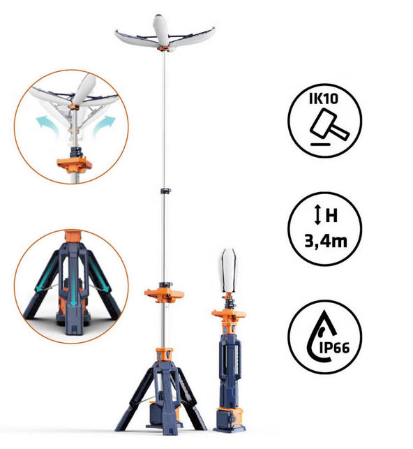 Mât d’Eclairage Portatif sur Batterie Rampe Pétale SIRIUS 3.4m