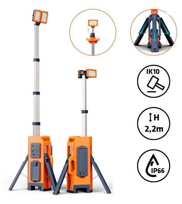 Mât d’Eclairage Portatif sur Batterie SIRIUS 2.2m