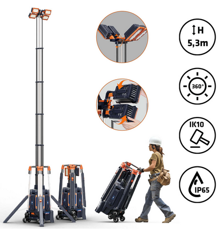Mât d’Eclairage Portatif « VEGA » sur Batterie 5.3m