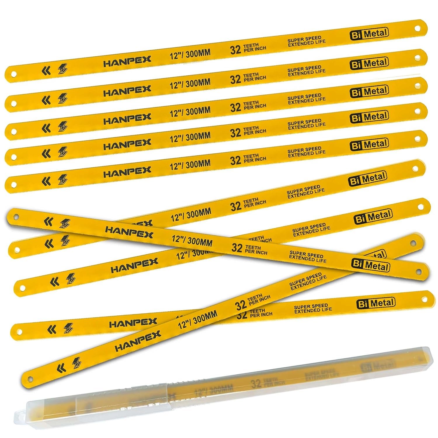 Hacksaw Blades (10 Pack) High Speed 32 TPI - 12" Length Hack Saw Blade - Bi-Metal HSS Cutting Blades
