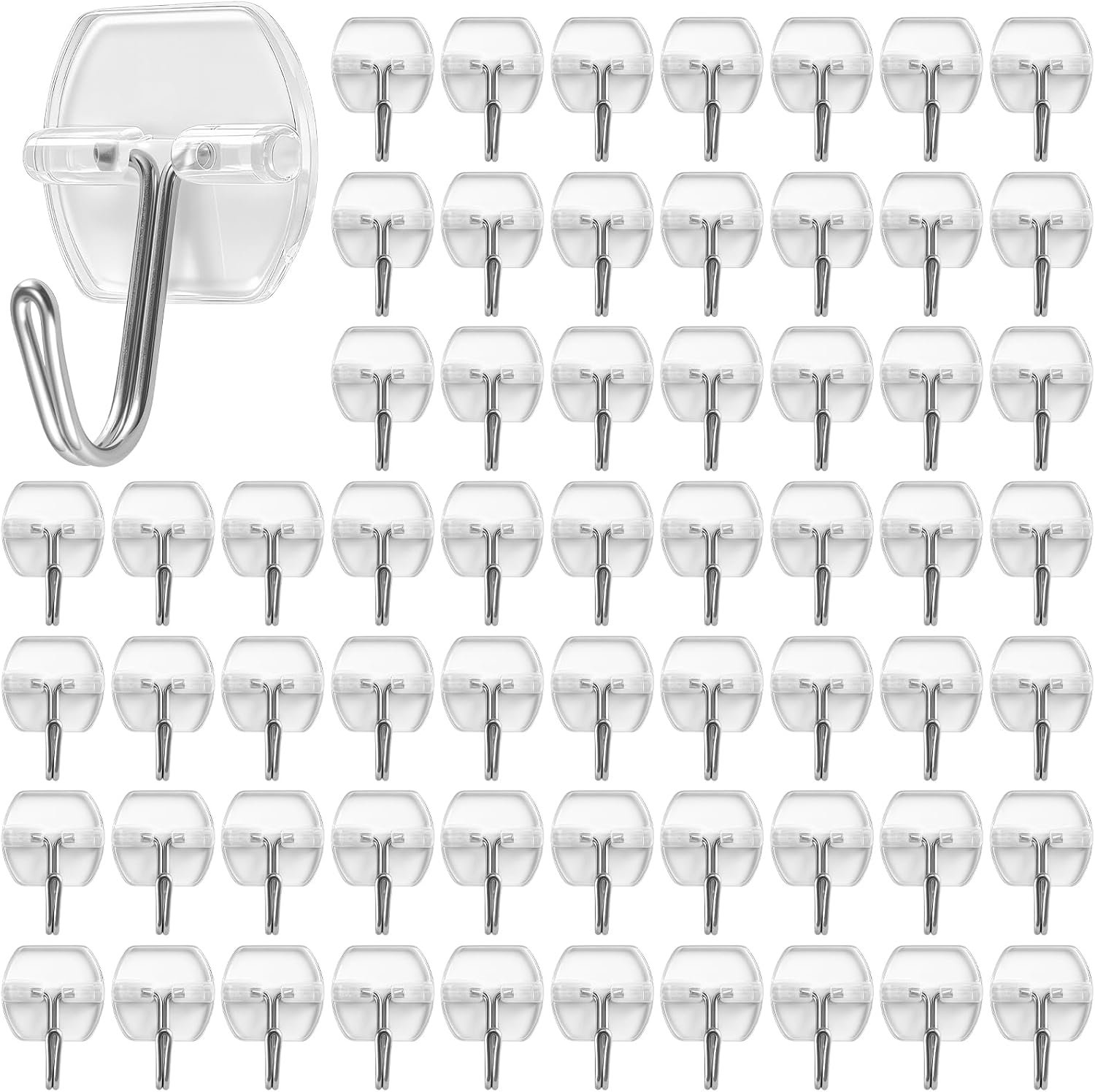 Crochets Muraux Adhésifs Transparents avec Crochet Métallique – Sans Perçage – Lot de 50