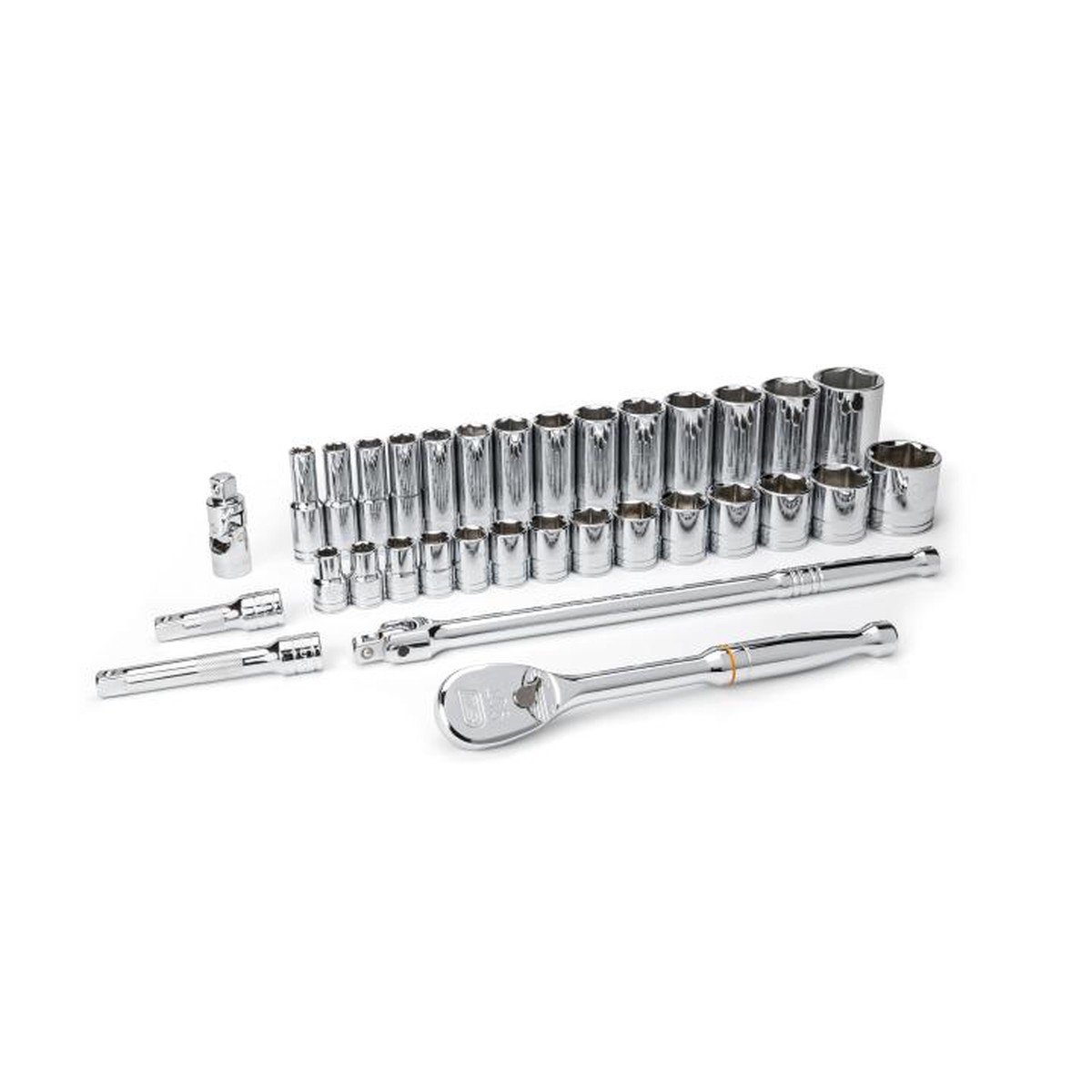 Jeu de 33 douilles standard et longues à 6 pans, avec entraînement carré de 1/2 po, en dimensions SAE.