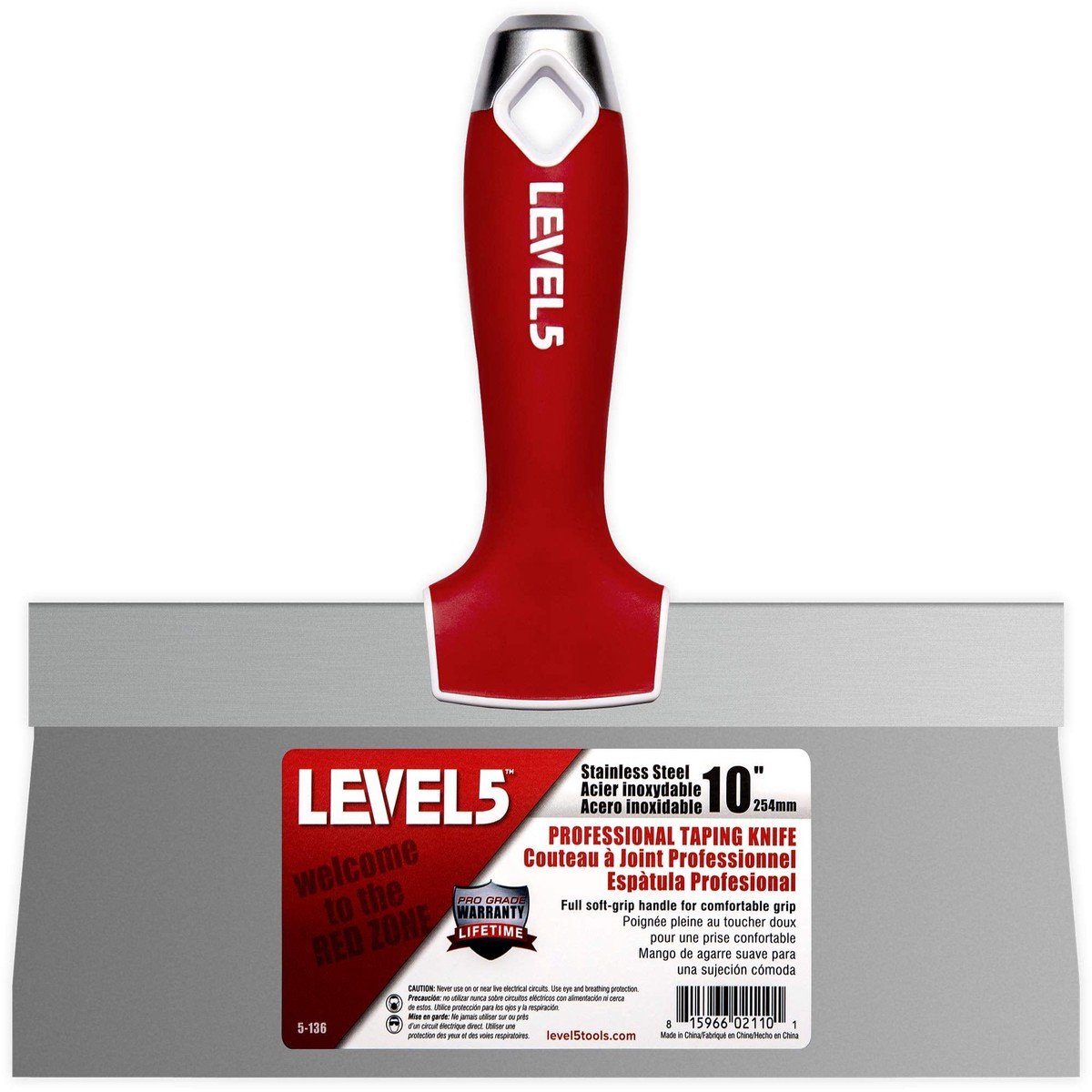 10′′ Couteau à ruban en acier inoxydable à poignée souple – LEVEL5 | Pro-Grade | End de marteau en métal | 5-136