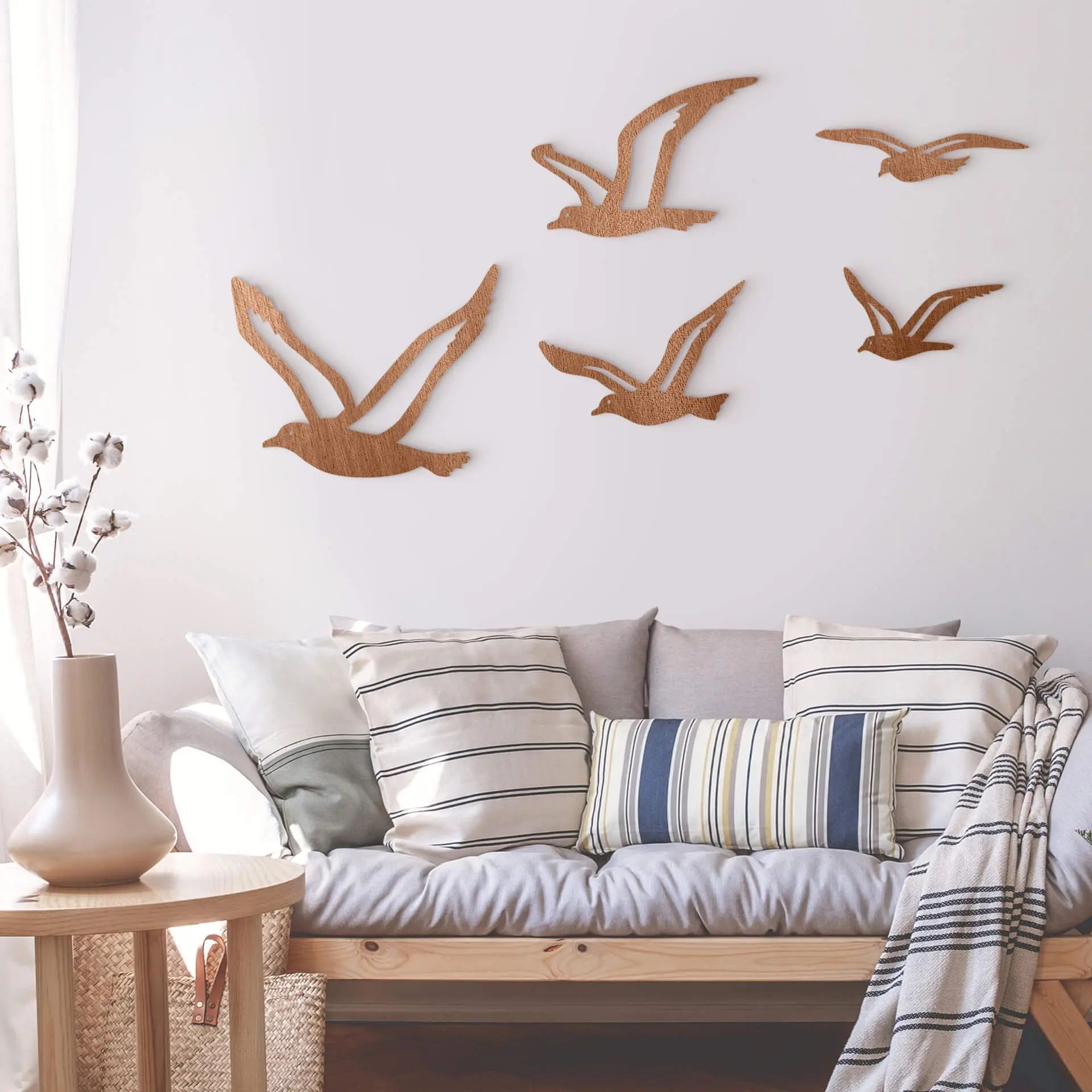 Décoration en bois placage acajou Oiseaux Mouettes - 55x30 cm