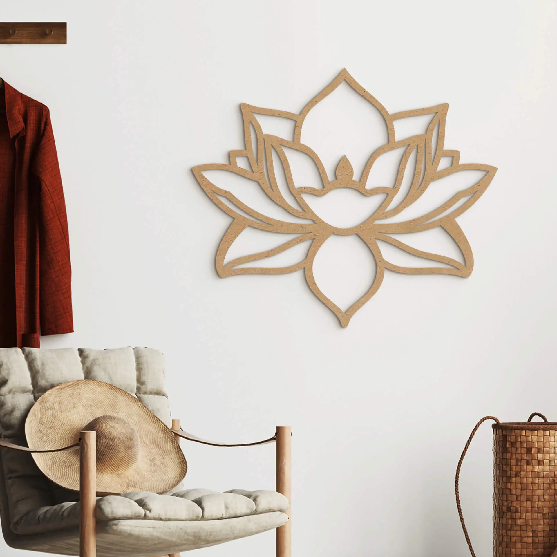 Décoration en bois MDF fleur de lotus asiatique - 40x34 cm