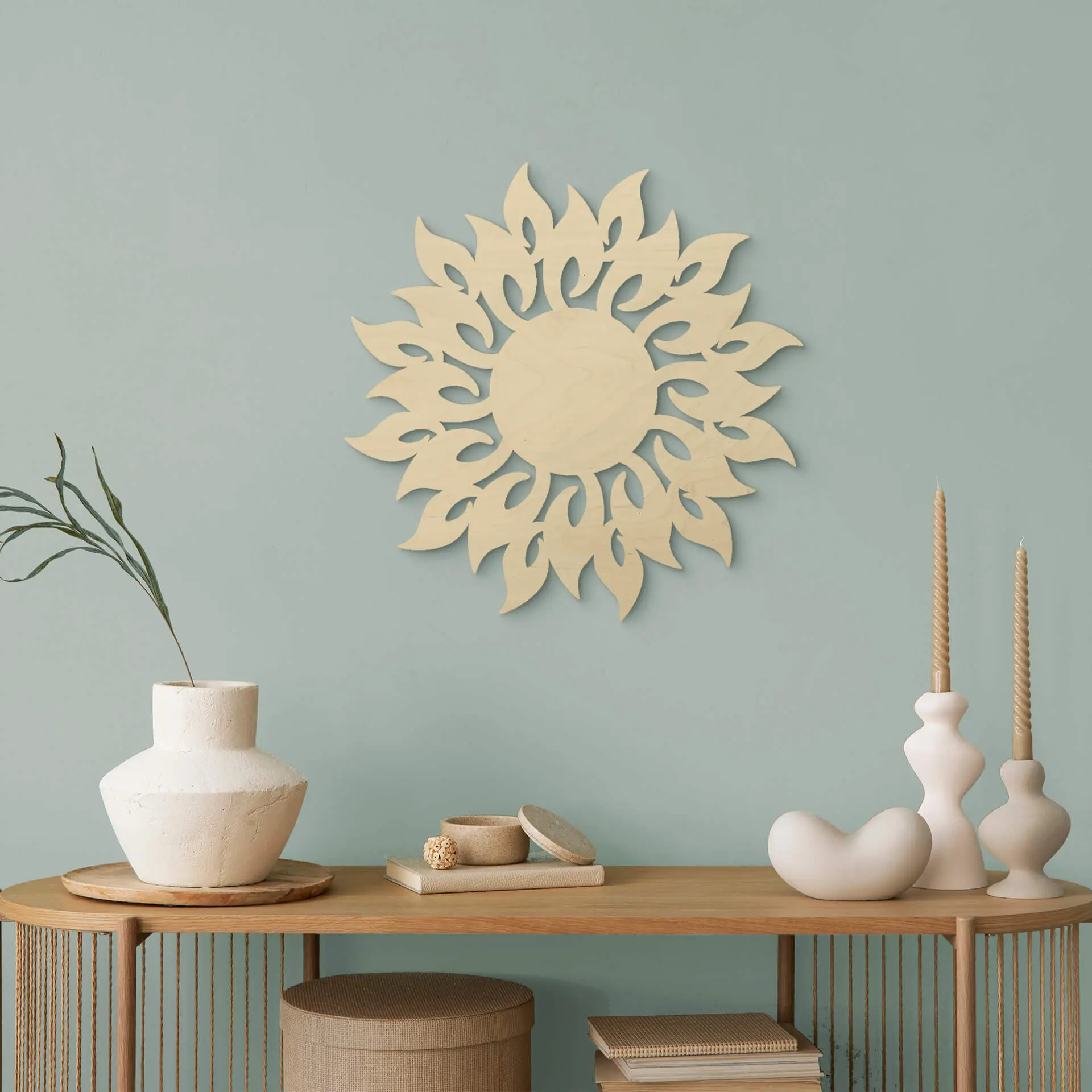 Décoration en bois placage peuplier flammes du soleil - Ø 25 cm