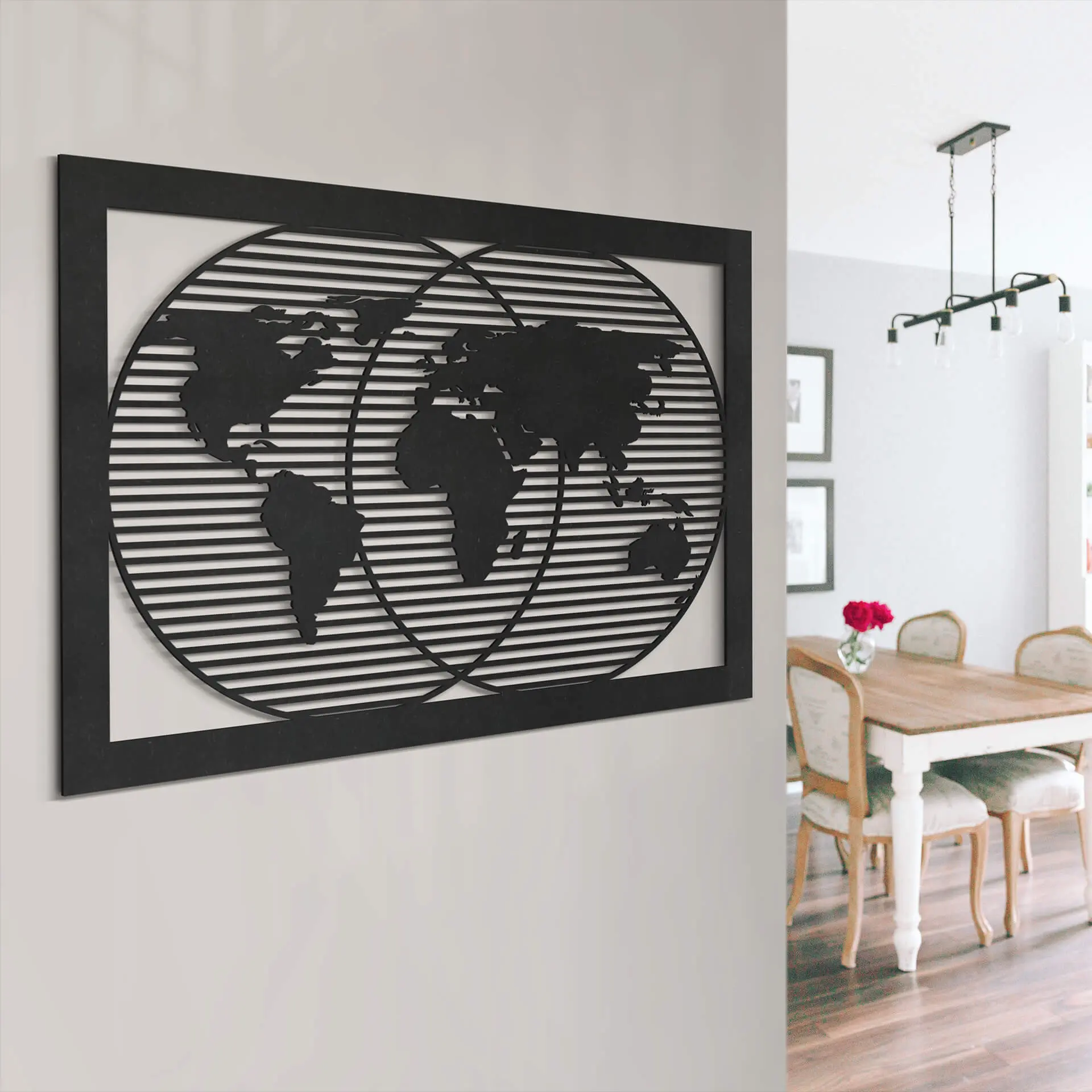 Décoration en bois MDF - Carte du monde encadrée - 30x20 cm