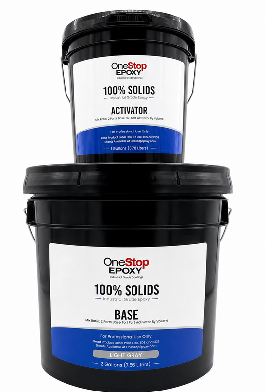 One Stop Epoxy – Résine Époxy Autolissante Industrielle 100 % Solides, Bi-Composant 2:1, Haut Pouvoir Garnissant – Kit 3 Gallons