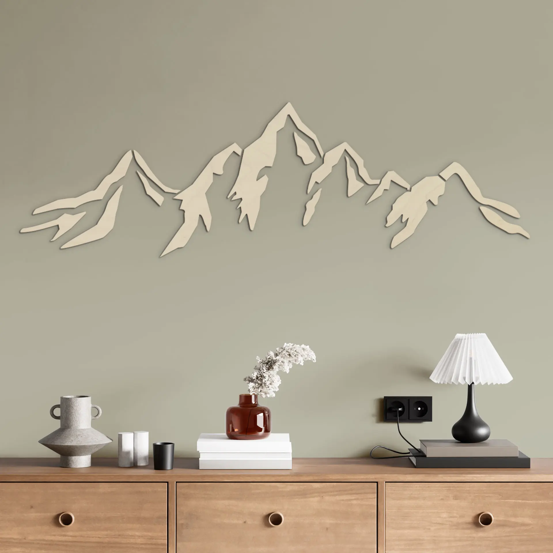 Décoration en bois placage peuplier - Puzzle de montagne - 80x25 cm