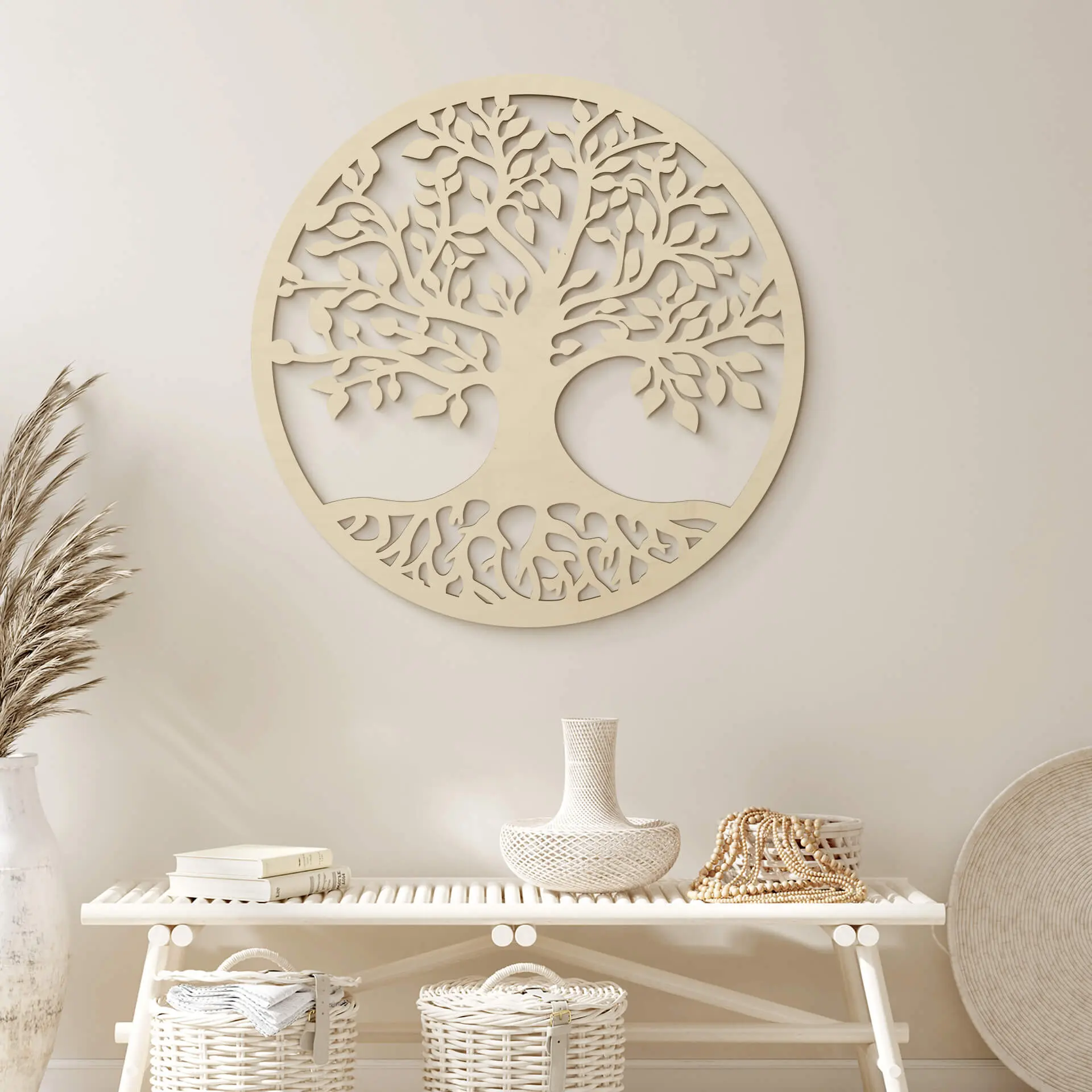 Décoration en bois - Arbre avec racines - Placage peuplier - Ø 40 cm