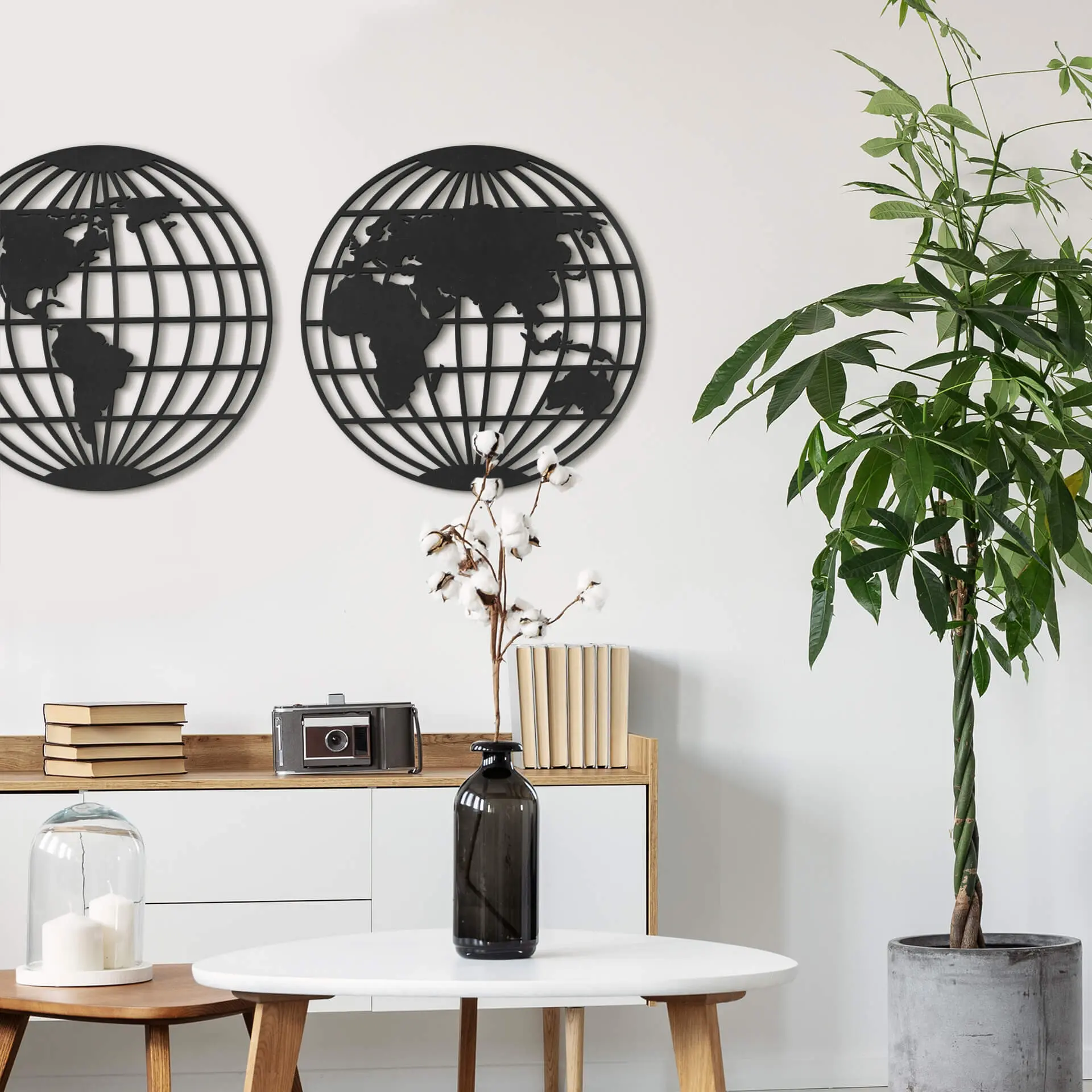 Décoration en bois MDF - Globe terrestre (2 parties) - 2 x Ø 24 cm